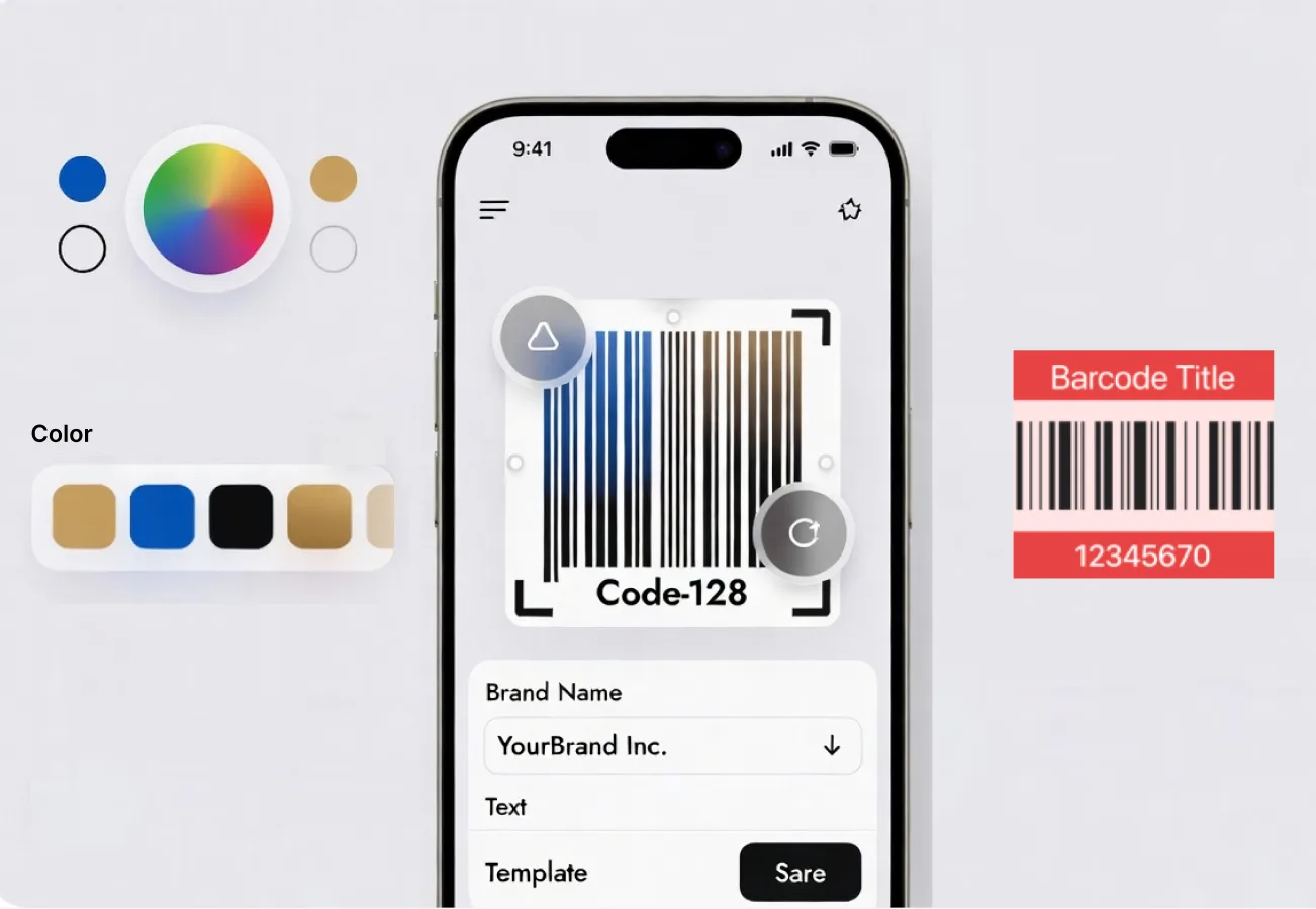 Customize barcode colors, labels, and layouts